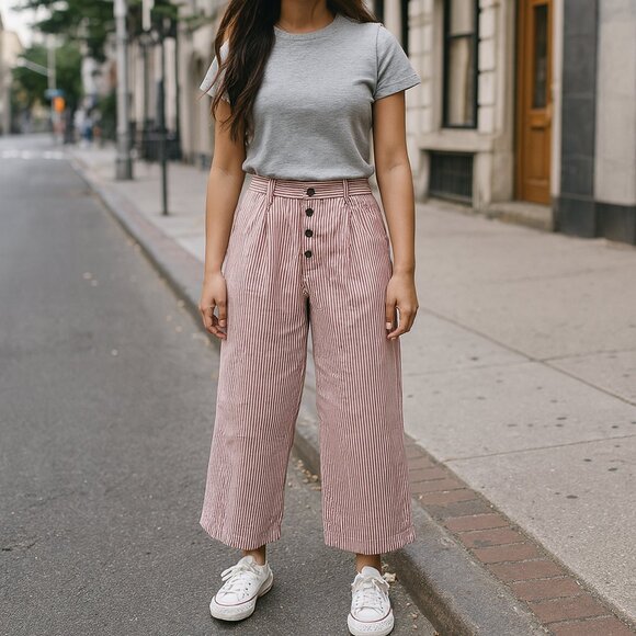 Saint Geraldine Pants - Saint Geraldine Marshall Pinstripe Crop Wide Leg Pants Size S